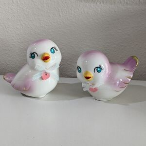Adorable Pink and White Bird Figurines